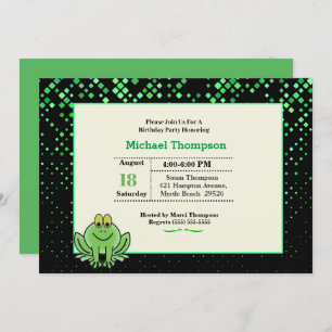 Cute Green Frog Birthday Party Invitation