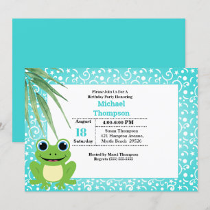 Cute Green Frog Birthday Party Invitation