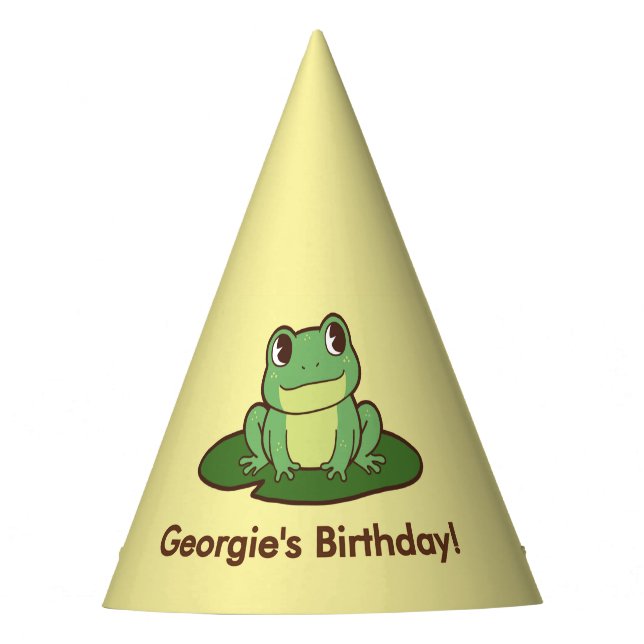 Cute Green Frog Birthday Party Paper Hat (Front)
