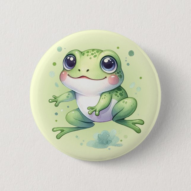 Cute Green Frog Cartoon 6 Cm Round Badge (Front)
