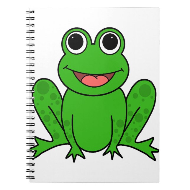 Cute Green Frog Cartoon Notebook (Front)