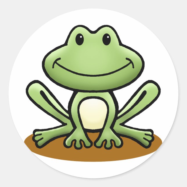 Cute Green Frog Classic Round Sticker (Front)