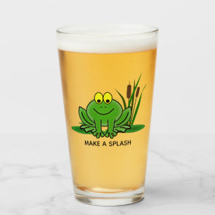 Cute Green Frog Design Glass Tumbler