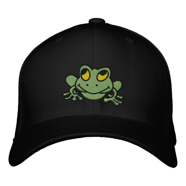 Cute Green Frog Embroidered Cap (Front)