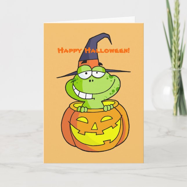 Cute Green Frog Halloween Card (Front)