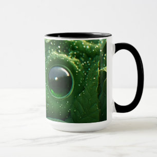 Cute Green Frog Hidden in Dewy Leaves – Whimsical  Mug