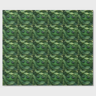 Cute Green Frog Hidden in Dewy Leaves – Whimsical Wrapping Paper