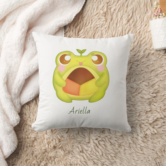 Cute Green Frog Holding Mexican Polvoron Cookie Cushion (Blanket)