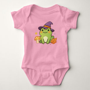 Cute Green Frog in Witch Hat Baby Bodysuit