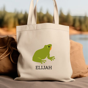 Cute Green Frog Kids' Personalised Tote Bag