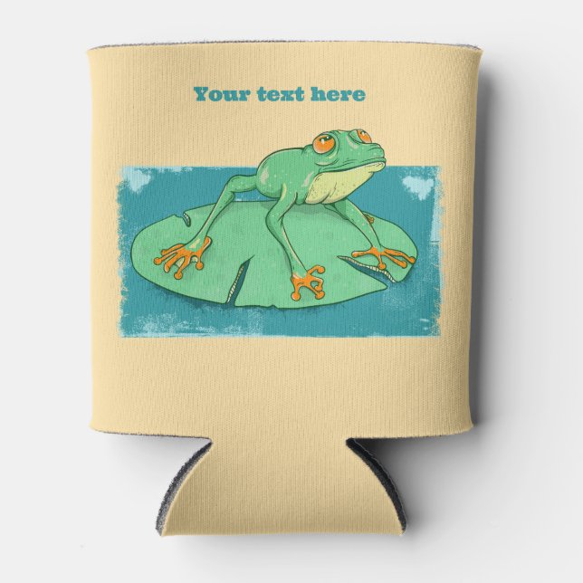 Cute green frog on a lily pad can cooler (Front)