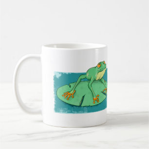 Cute green frog on a lily pad coffee mug