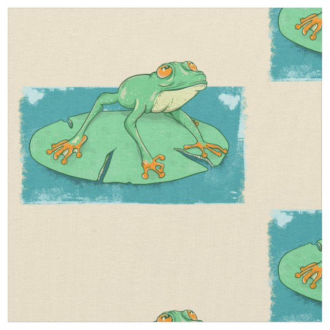 Cute green frog on a lily pad fabric (Close Up)