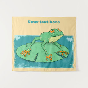 Cute green frog on a lily pad tapestry