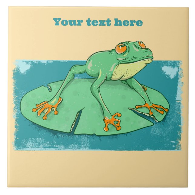 Cute green frog on a lily pad tile (Front)