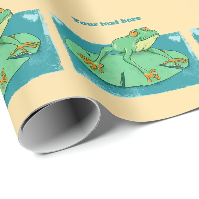Cute green frog on a lily pad wrapping paper (Roll Corner)