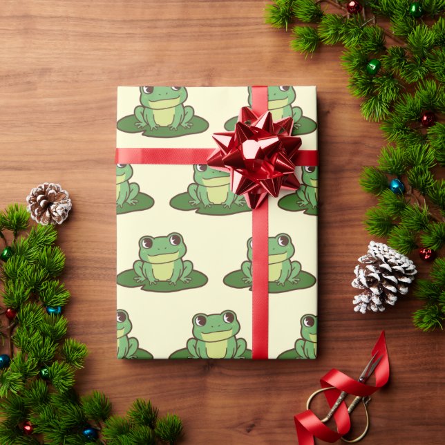 Cute Green Frog Party Wrapping Paper (Holiday Gift)