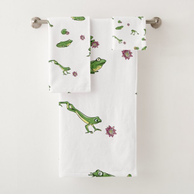 Cute green frog pattern bath towel set (Insitu)