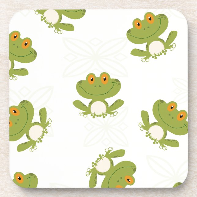 Cute Green Frog Pattern Coaster (Front)
