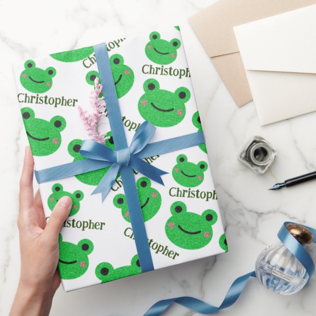 Cute Green Frog Pattern Fun Wrapping Paper (Gifting)