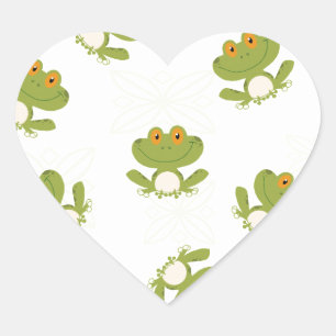 Cute Green Frog Pattern Heart Sticker