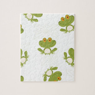 Cute Green Frog Pattern Jigsaw Puzzle