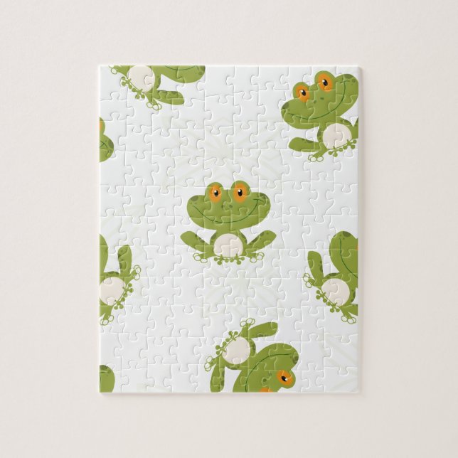 Cute Green Frog Pattern Jigsaw Puzzle (Vertical)