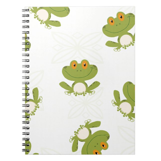 Cute Green Frog Pattern Notebook (Front)