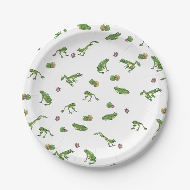 Cute green frog pattern paper plate (Front)