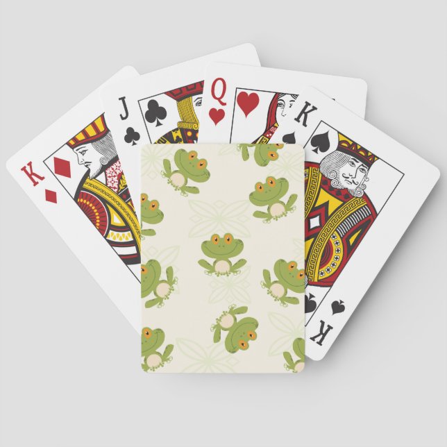 Cute Green Frog Pattern Playing Cards (Back)