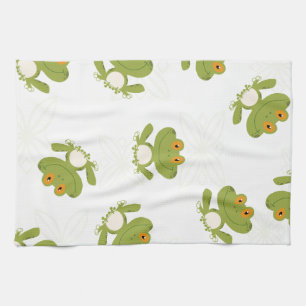 Cute Green Frog Pattern Tea Towel