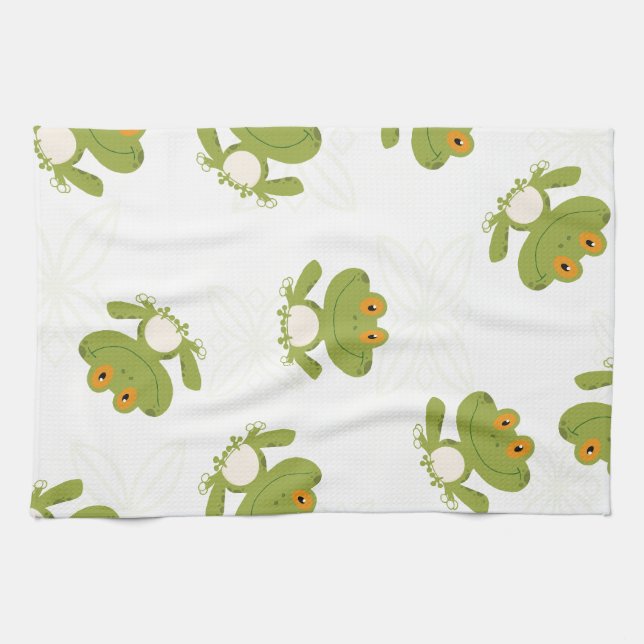 Cute Green Frog Pattern Tea Towel (Horizontal)