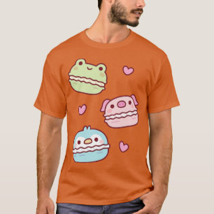 Cute Green Frog Pink Piggy Blue Penguin Macarons T-Shirt