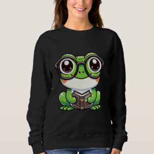 Cute Green Frog Reading Book Amine Read Lover Men Sweatshirt
