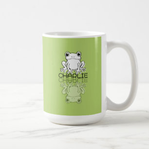 Cute Green Frog Reflection Doodle Custom Name Coffee Mug