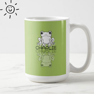 Cute Green Frog Reflection Doodle Custom Name  Coffee Mug
