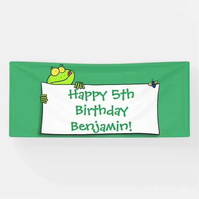 Cute green frog sign cartoon illustration (Horizontal)