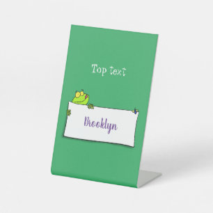 Cute green frog sign cartoon illustration