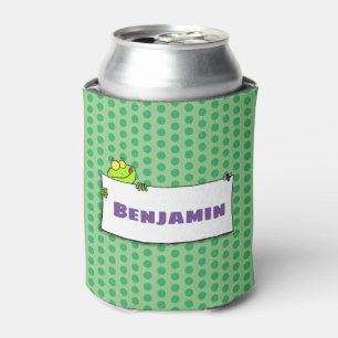 Cute green frog sign cartoon illustration can cooler