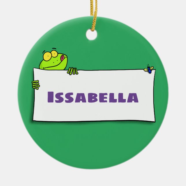 Cute green frog sign cartoon illustration ceramic tree decoration (Front)