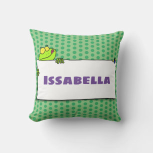 Cute green frog sign cartoon illustration cushion