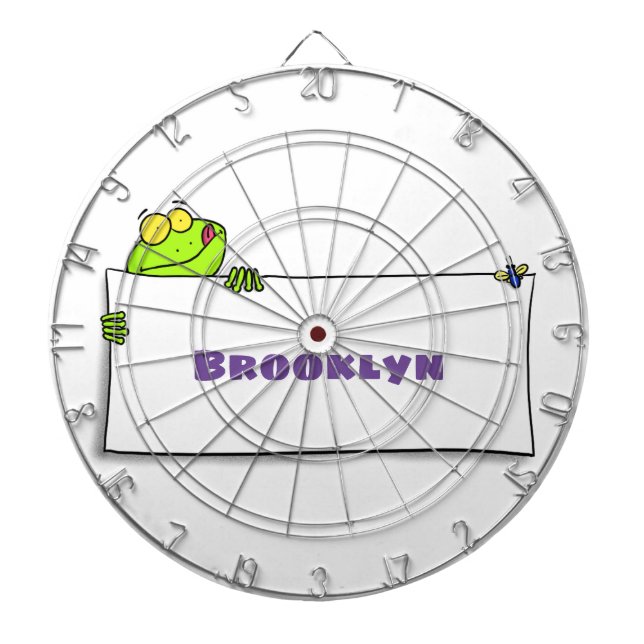 Cute green frog sign cartoon illustration dartboard (Front)