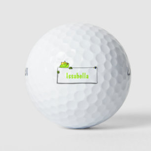 Cute green frog sign cartoon illustration golf balls