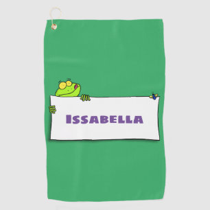 Cute green frog sign cartoon illustration golf towel