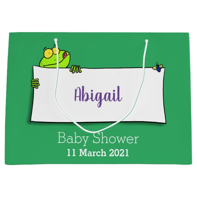 Cute green frog sign cartoon illustration large gift bag (Front)