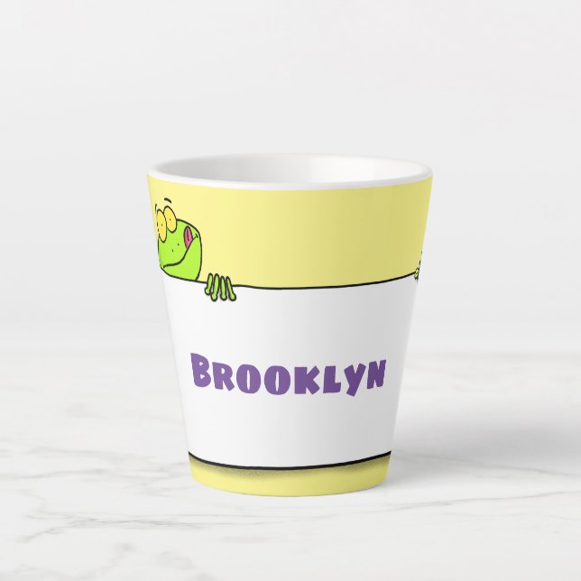 Cute green frog sign cartoon illustration latte mug (Front)