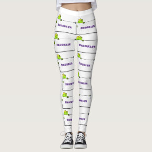 Cute green frog sign cartoon illustration leggings