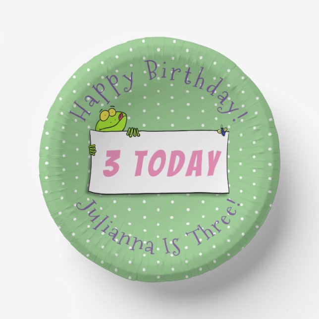 Cute green frog sign cartoon illustration paper plate (Front)