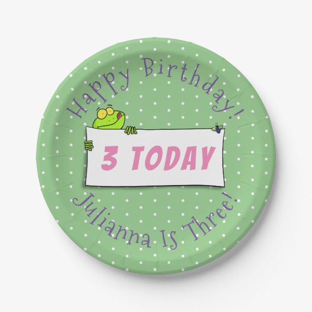 Cute green frog sign cartoon illustration paper plate (Front)