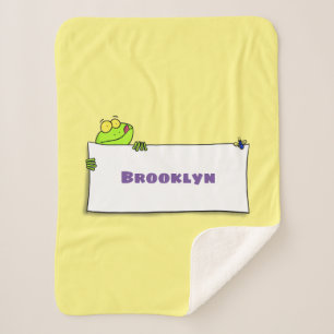 Cute green frog sign cartoon illustration  sherpa blanket